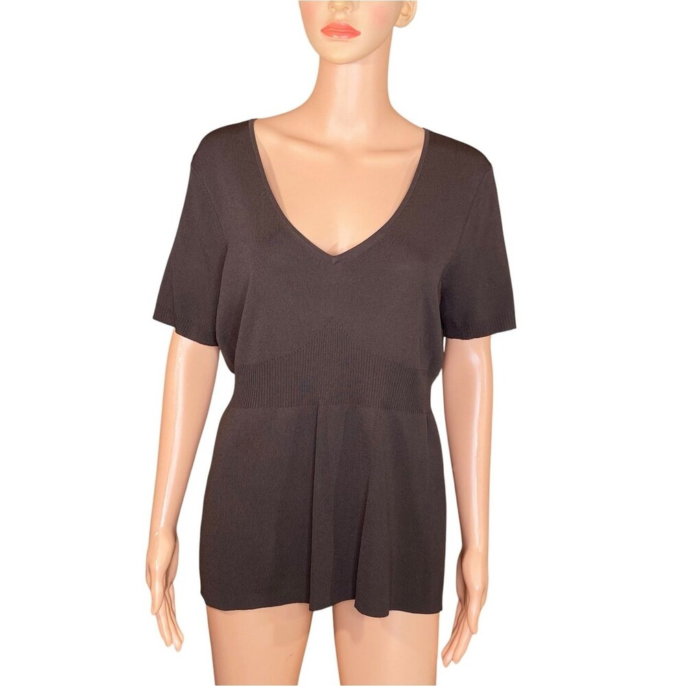 Ann Taylor LOFT NWT Empire Waist Knit Light Brown V-Neck Peplum Ribbed SZ XL